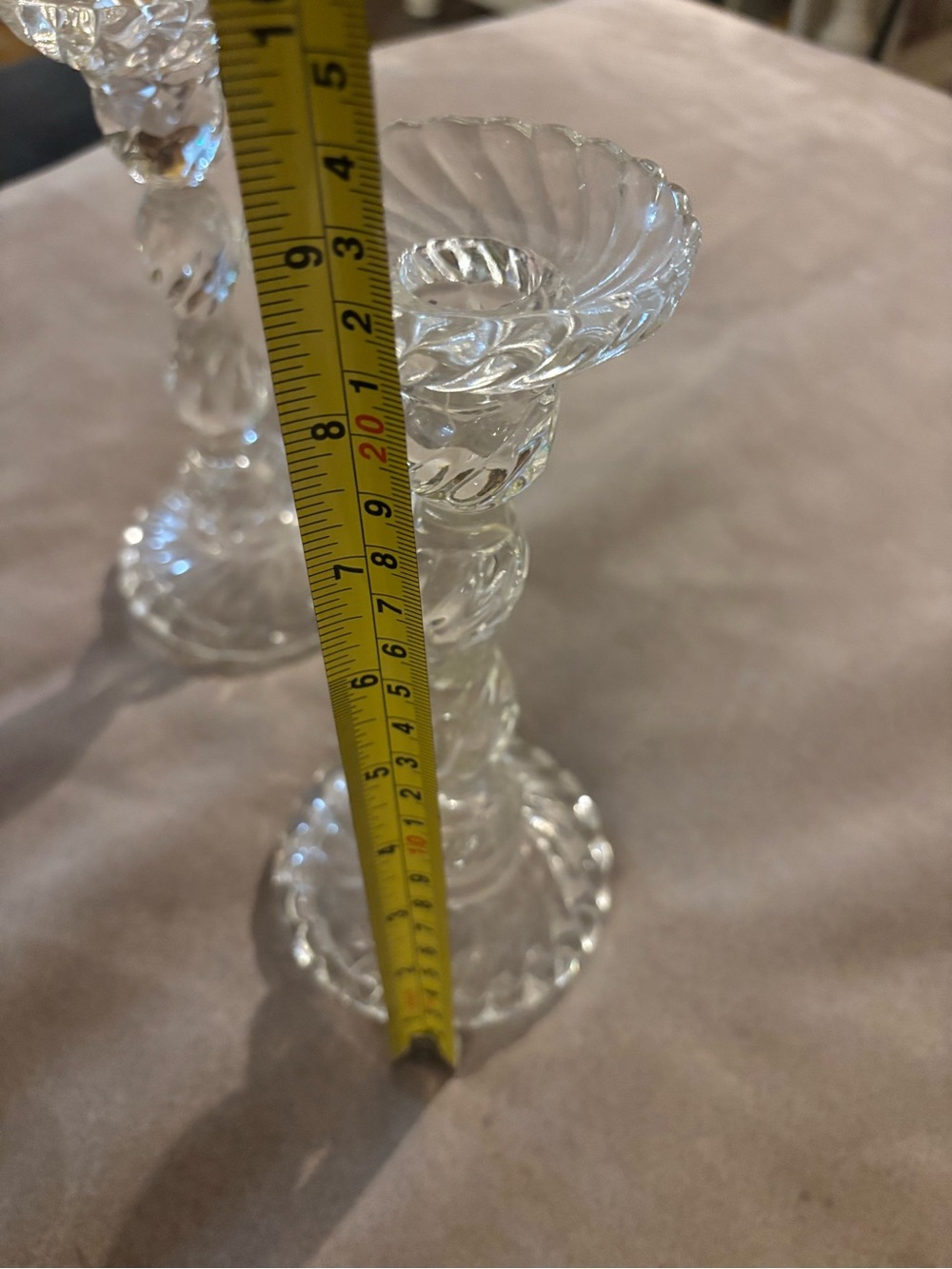 Vintage Fostoria Colony Clear Glass Candlesticks Pair 9” Swirl Spiral